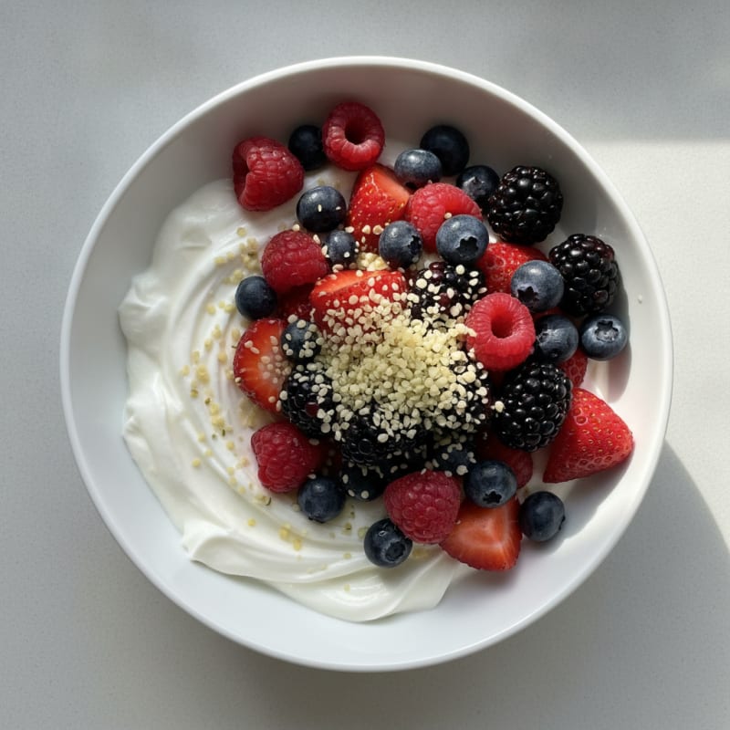Creamy Greek Yogurt Bowl with Protein Powder and Mixed Berries