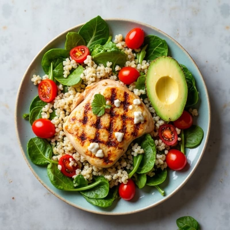 Grilled Chicken Breast with Creamy Quinoa Spinach Salad