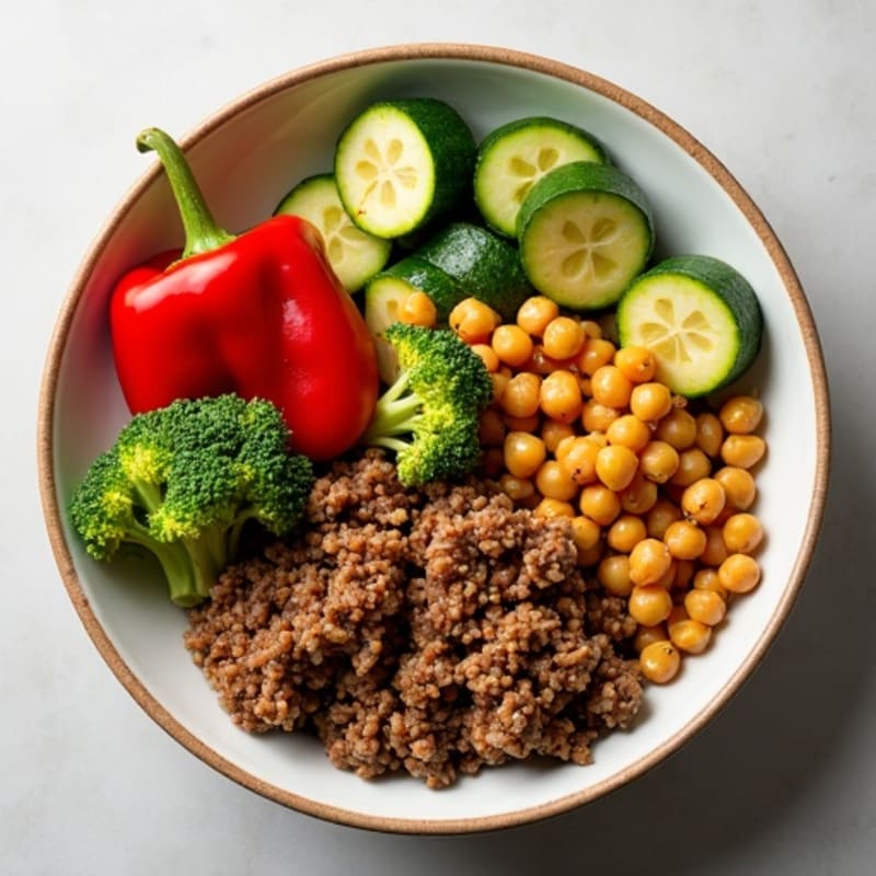 Lean Ground Beef and Roasted Veggie Bowl