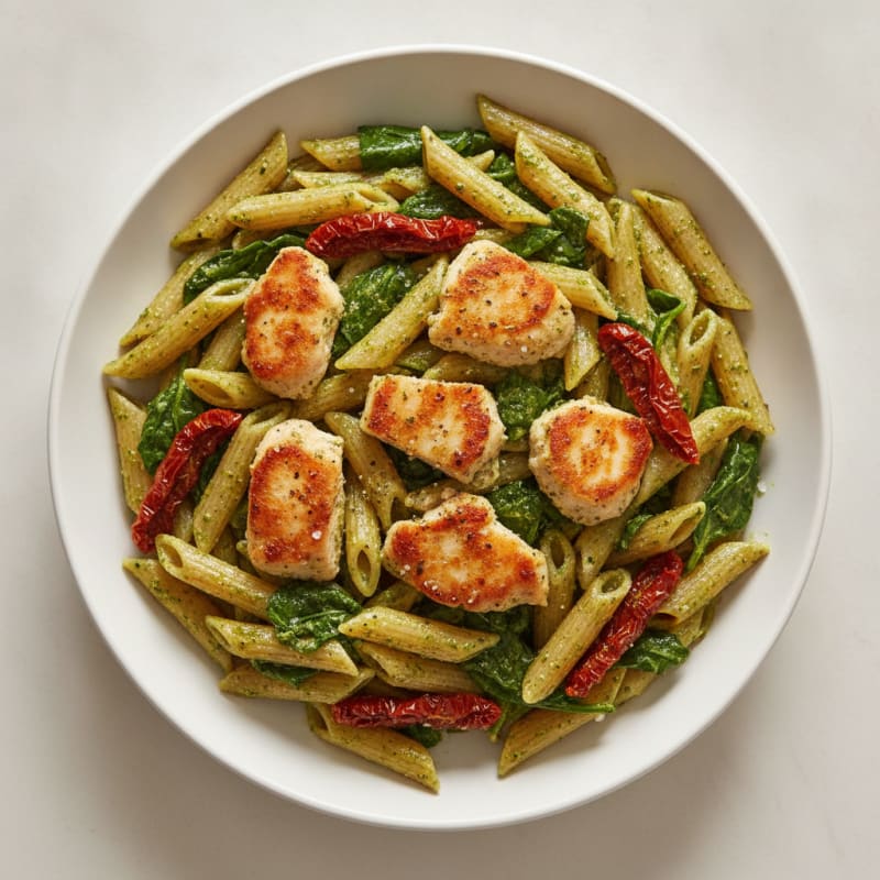 Pesto Chicken Pasta with Sun-Dried Tomatoes
