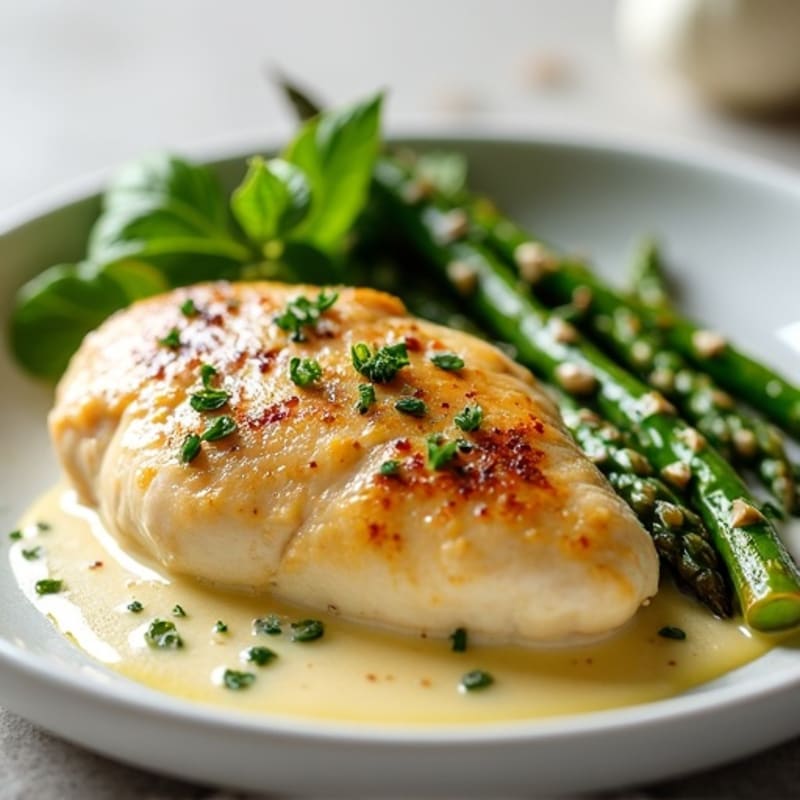 Creamy Lemon Garlic Chicken with Roasted Asparagus