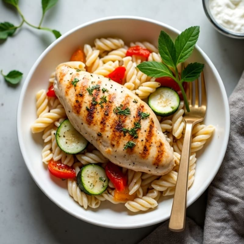 Healthy Creamy Chicken Alfredo with Roasted Veggies