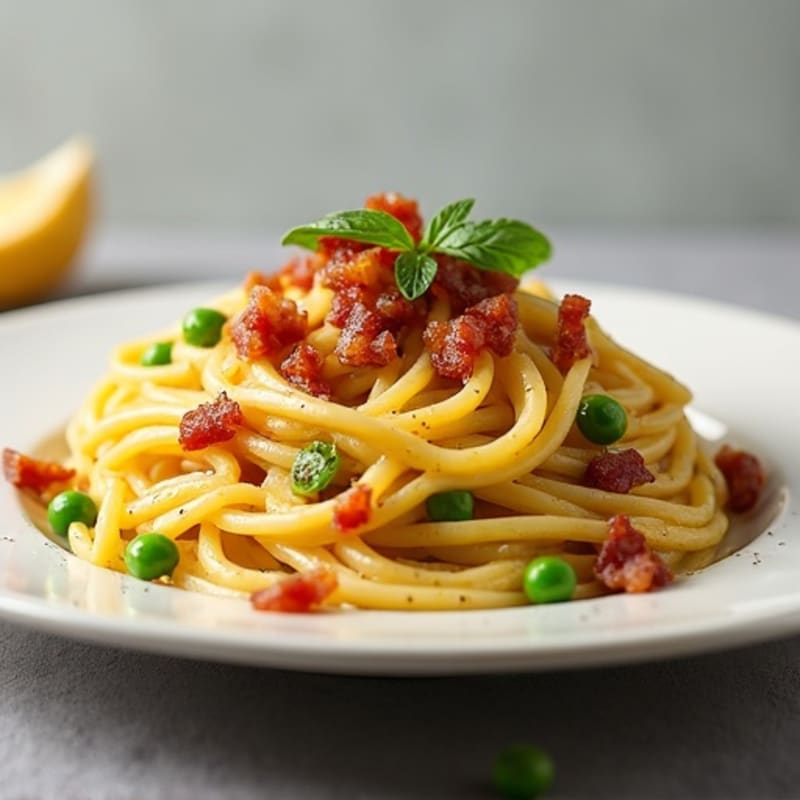 Creamy Whole Wheat Spaghetti with Crispy Bacon, Peas, and Silky Egg Sauce