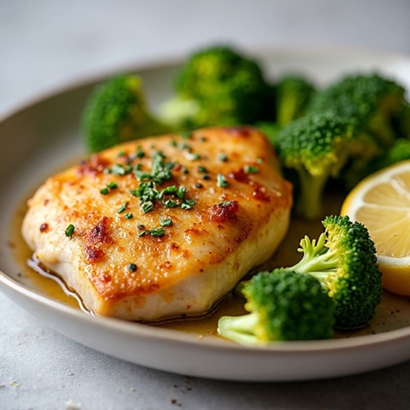 Lemon Garlic Pan-Seared Chicken with Crispy Roasted Broccoli