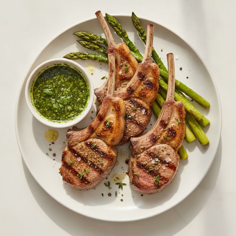Grilled Herb Lamb Chops with Mint Sauce