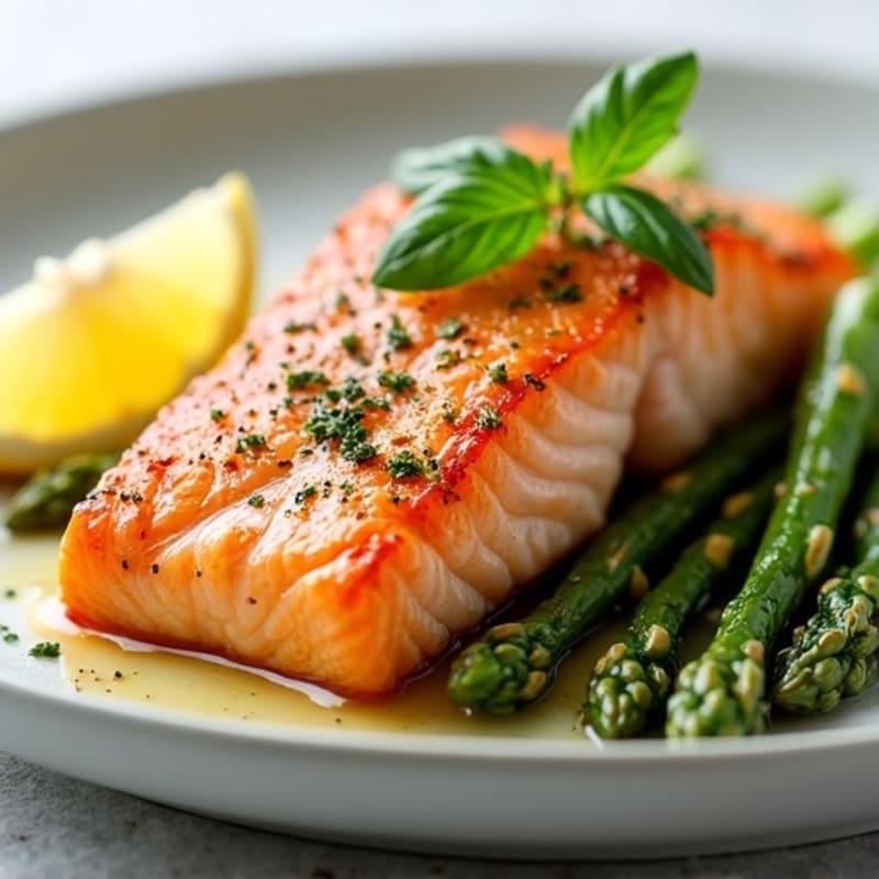 Lemon-Garlic Pan-Seared Salmon with Roasted Asparagus