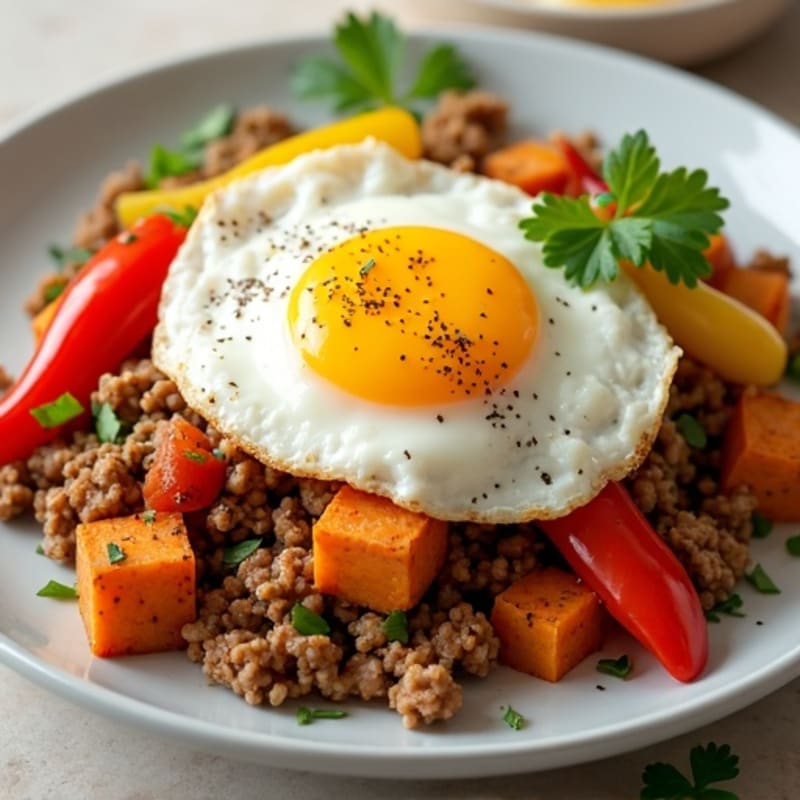Turkey and Sweet Potato Hash with Crispy Egg