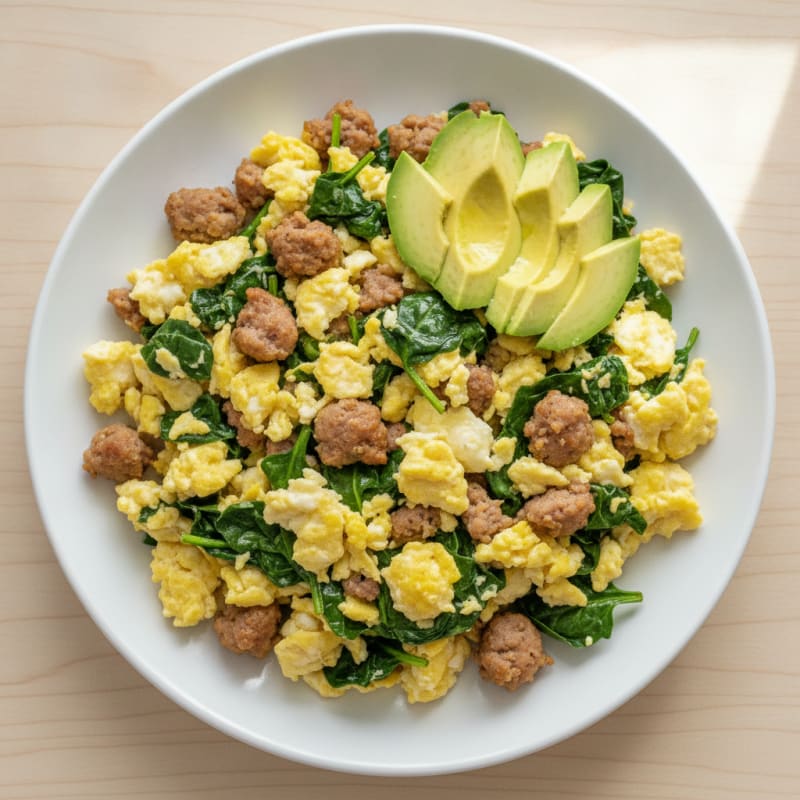 Egg White and Turkey Sausage Scramble with Spinach