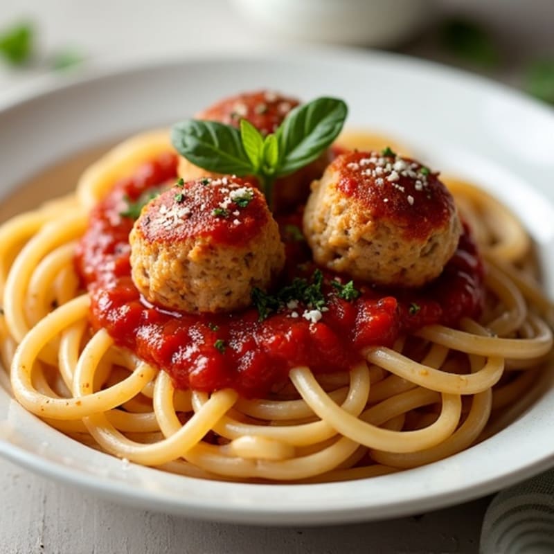 Lean Ground Turkey Meatballs with Whole Wheat Spaghetti and Robust Marinara