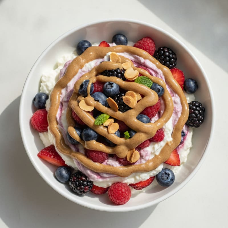 Greek Yogurt Protein Parfait with Mixed Berries and Almond Butter