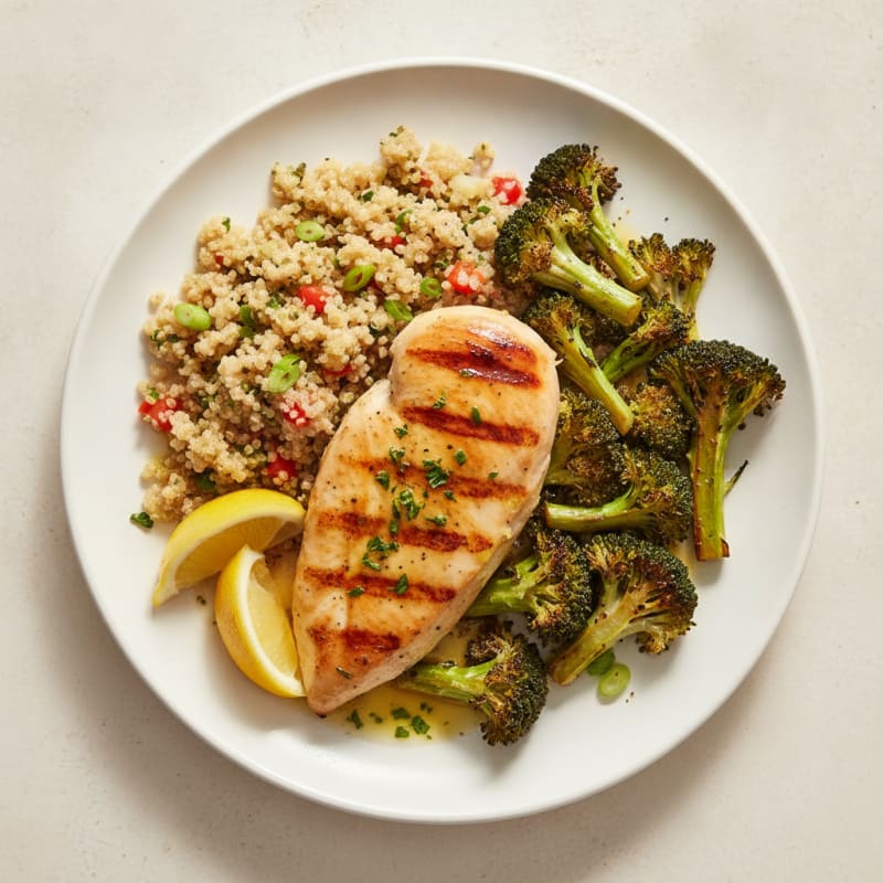 Grilled Chicken Breast with Quinoa and Roasted Broccoli