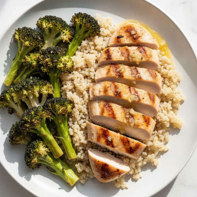 Grilled Chicken Breast with Quinoa and Roasted Broccoli