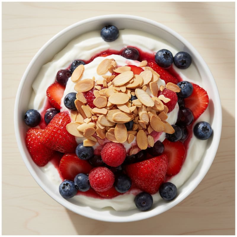 Greek Yogurt Protein Parfait with Mixed Berries and Almonds