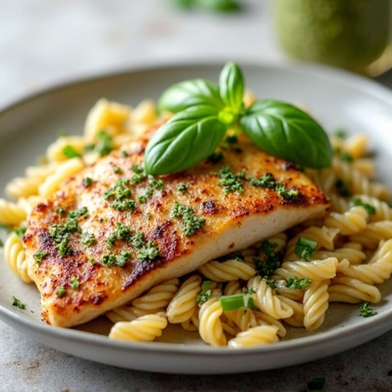 Pan-Seared Chicken with Fresh Pesto Whole Wheat Pasta