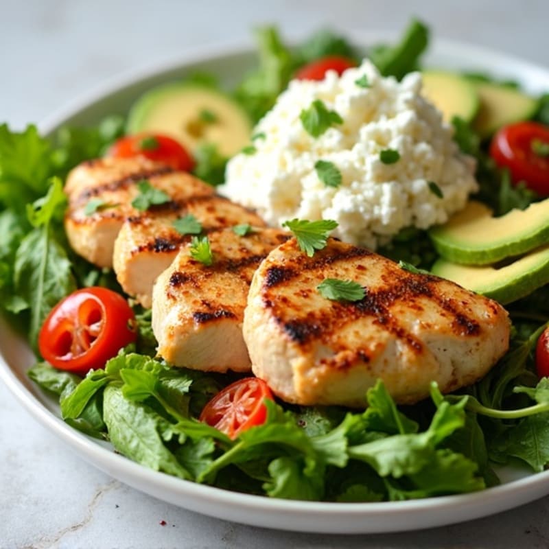 Grilled Chicken Breast Salad with Cottage Cheese and Sauerkraut