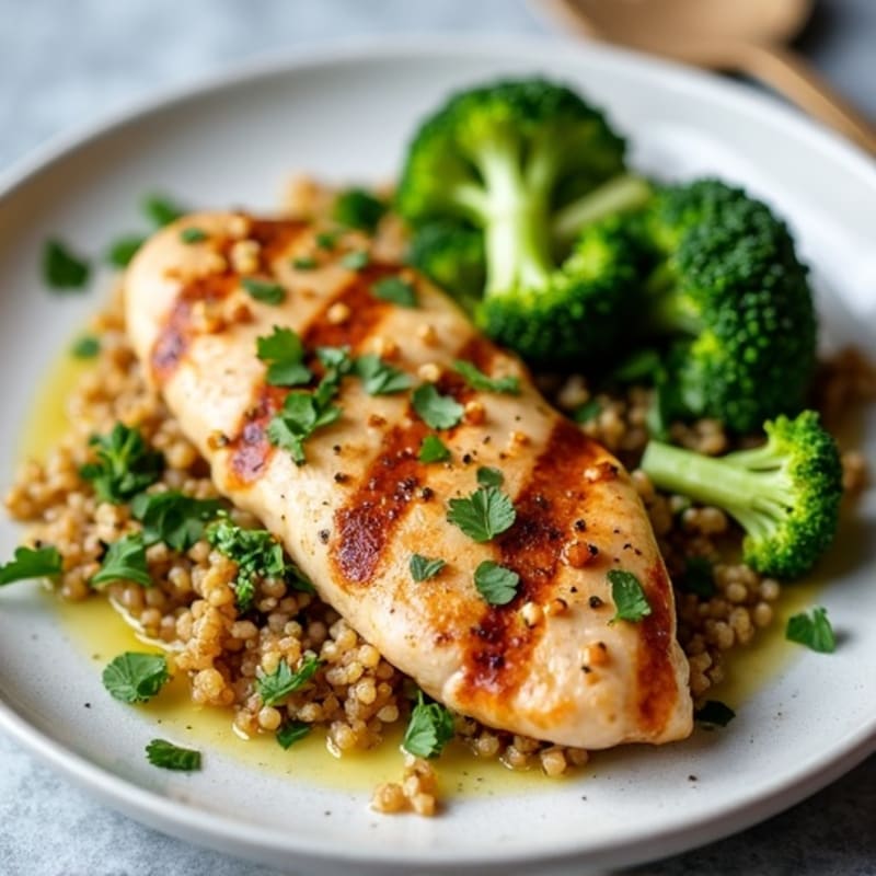 Grilled Chicken Breast with Quinoa and Roasted Broccoli