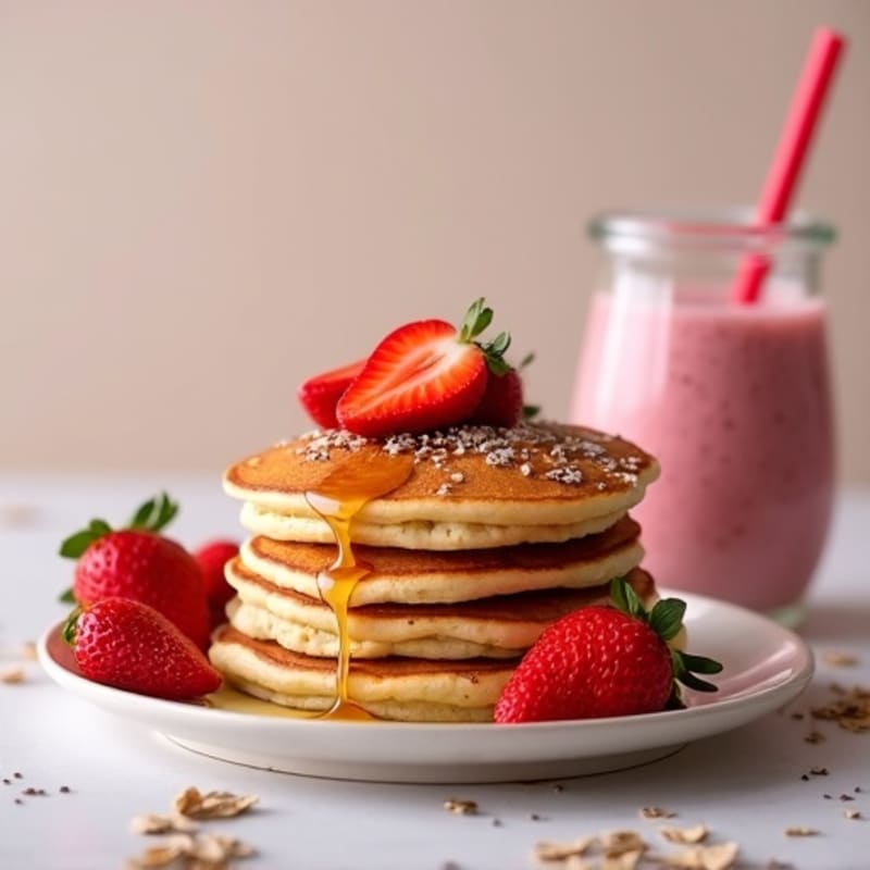 Oat Pancakes with Strawberry Milk Smoothie