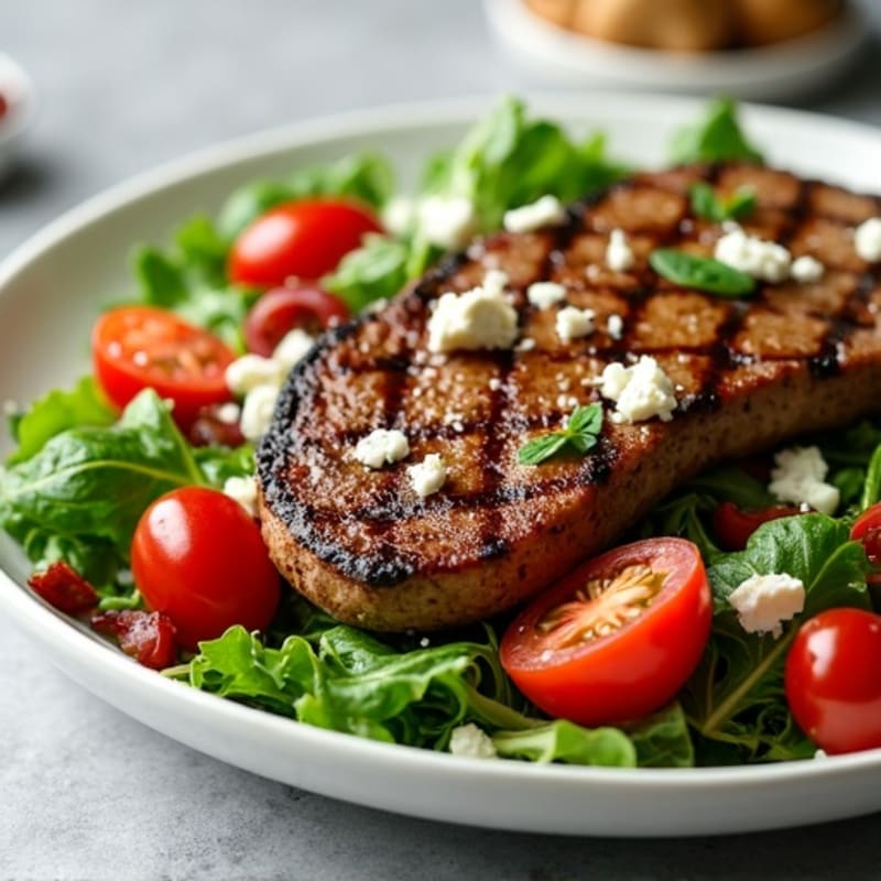 Grilled Beef Steak Salad with Mixed Greens and Cherry Tomatoes