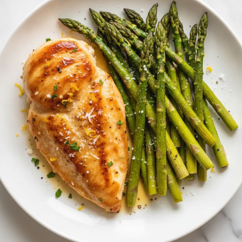 Pan-Seared Lemon-Garlic Chicken with Roasted Asparagus