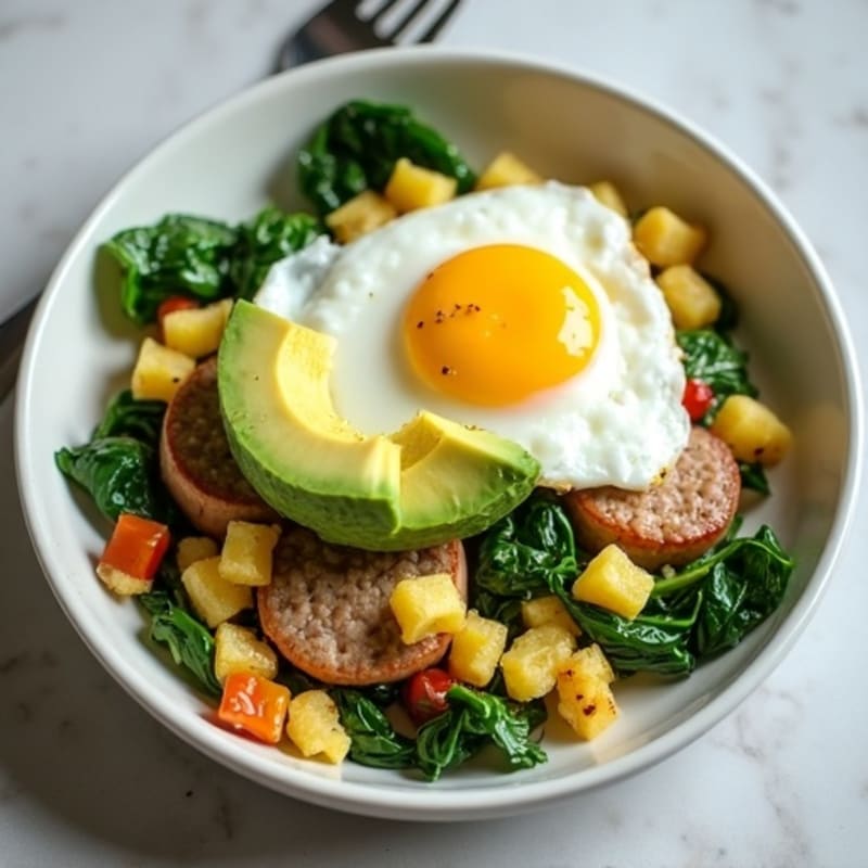 Egg White Spinach Scramble with Turkey Sausage