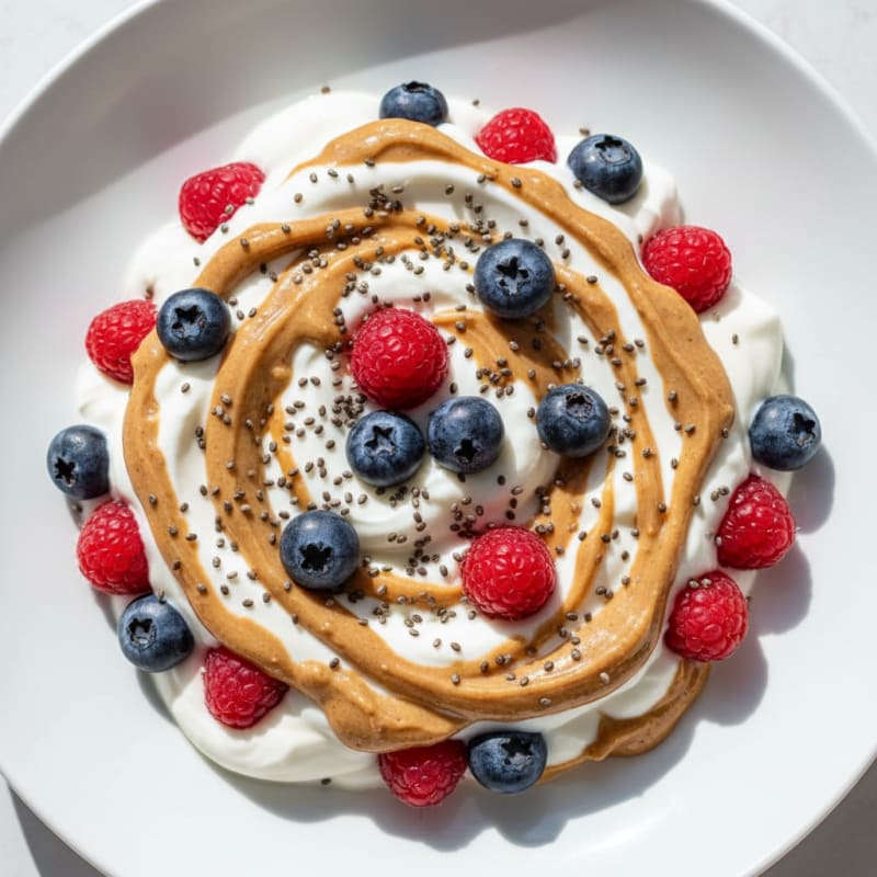 Greek Yogurt Protein Parfait with Almond Butter and Berries
