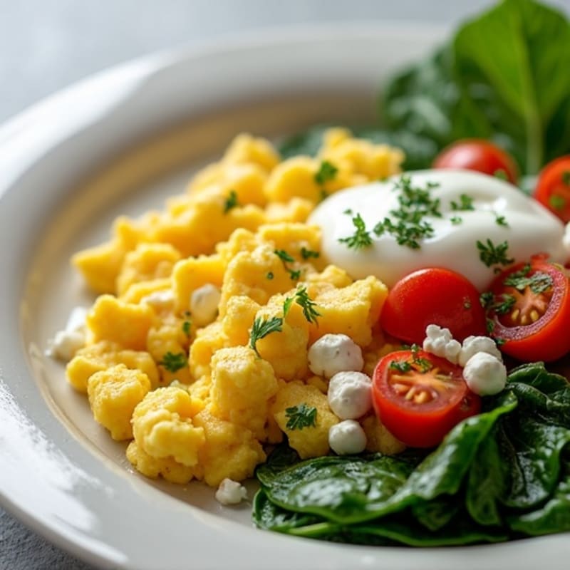 Creamy Mediterranean-Style Scrambled Eggs with Feta and Fresh Herbs