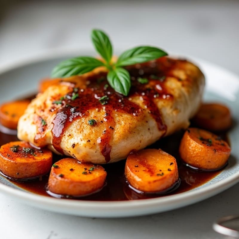 Tender Chicken with Rich Balsamic Glaze and Roasted Sweet Potatoes