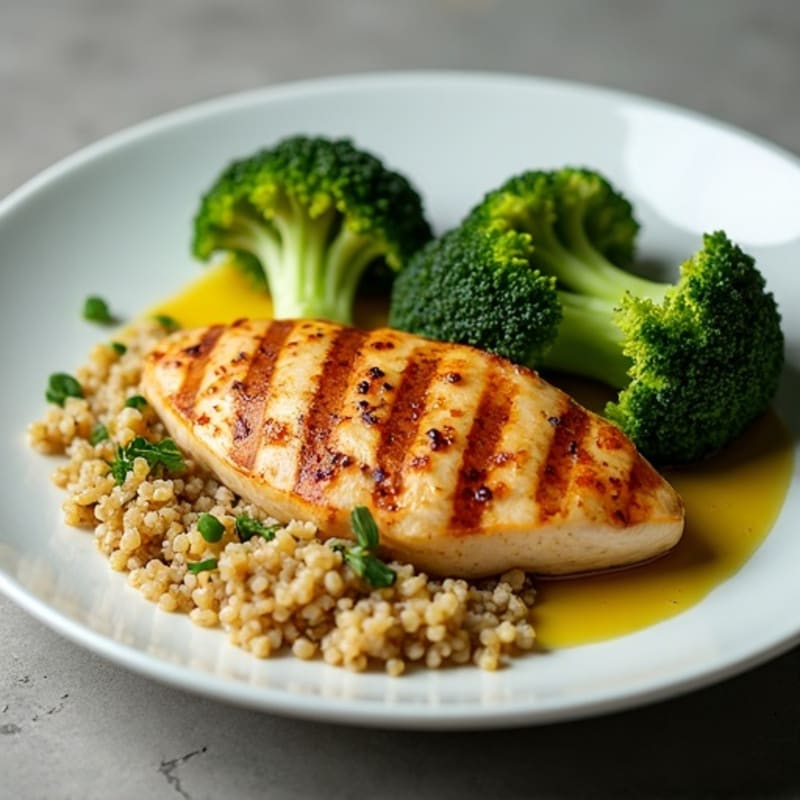 Grilled Chicken Breast with Quinoa and Roasted Broccoli