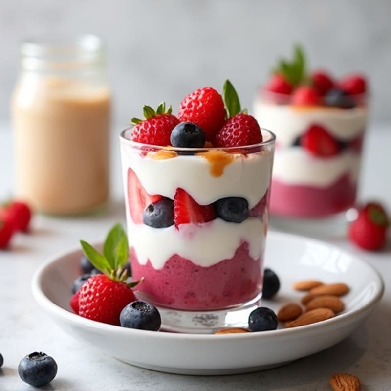 Greek Yogurt Protein Parfait with Mixed Berries and Almond Butter