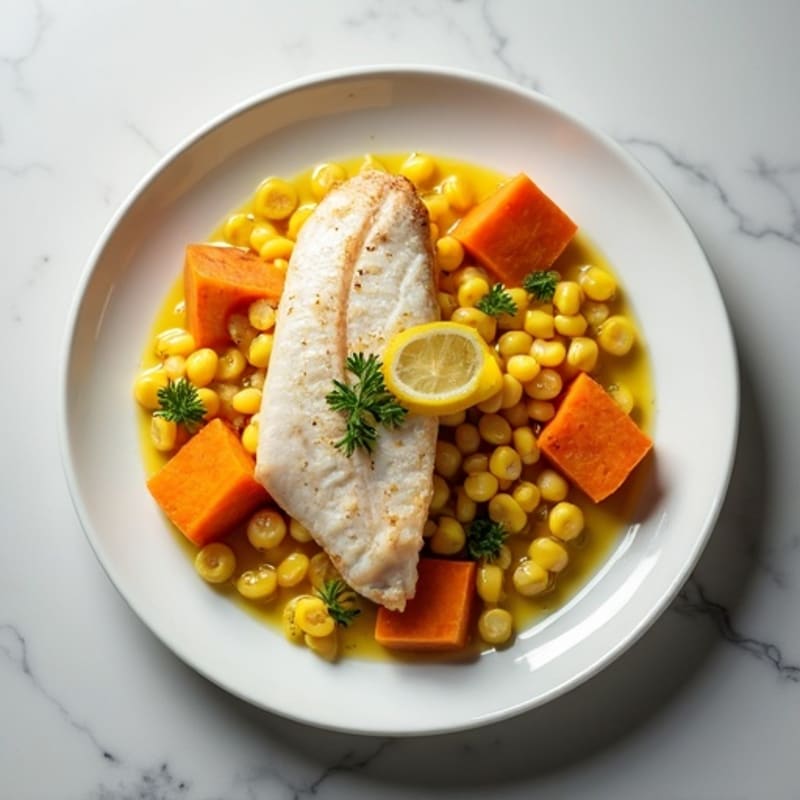 Steamed Snapper with Tender Sweet Potato and Fresh Corn
