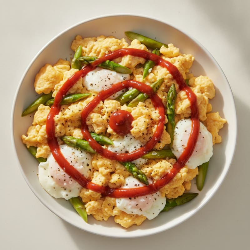 Hearty Microwave Scrambled Eggs with Asparagus