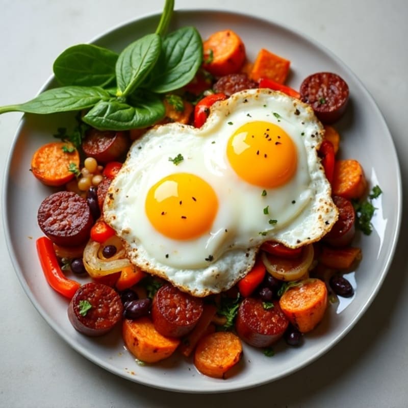Crispy Sweet Potato Hash with Baked Eggs