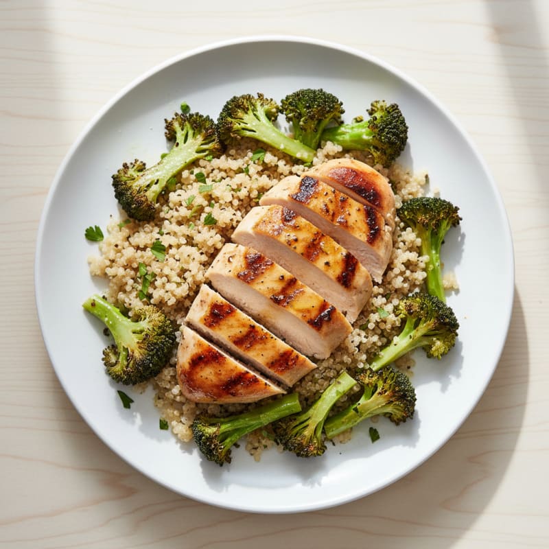 Grilled Chicken Breast with Quinoa and Roasted Broccoli