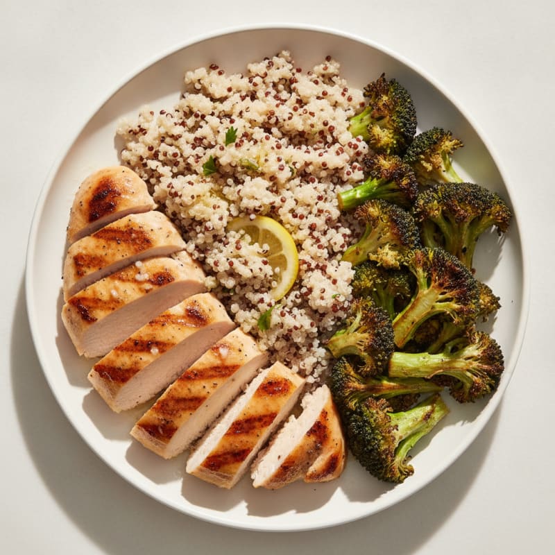 Grilled Chicken Breast with Quinoa and Roasted Broccoli