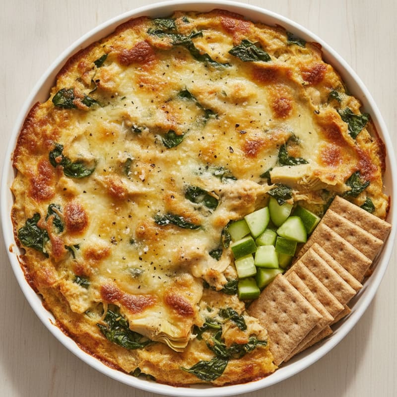 High-Protein Baked Spinach Artichoke Chicken Dip