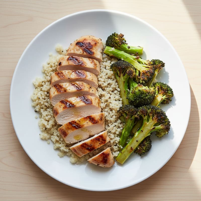 Grilled Chicken Breast with Quinoa and Roasted Broccoli