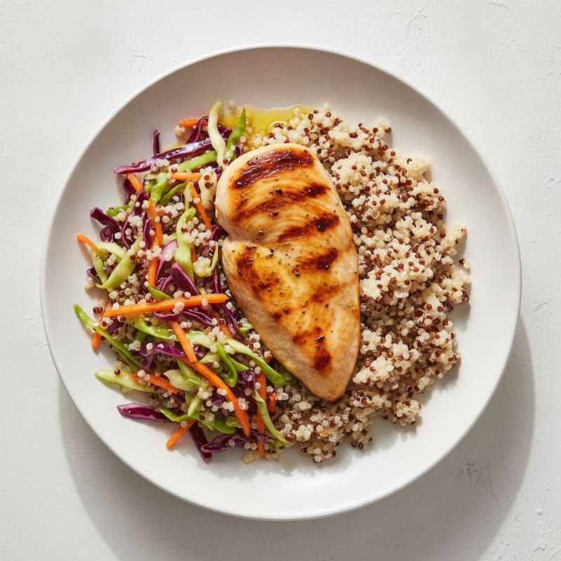 Grilled Chicken Breast with Crunchy Cabbage Slaw and Quinoa