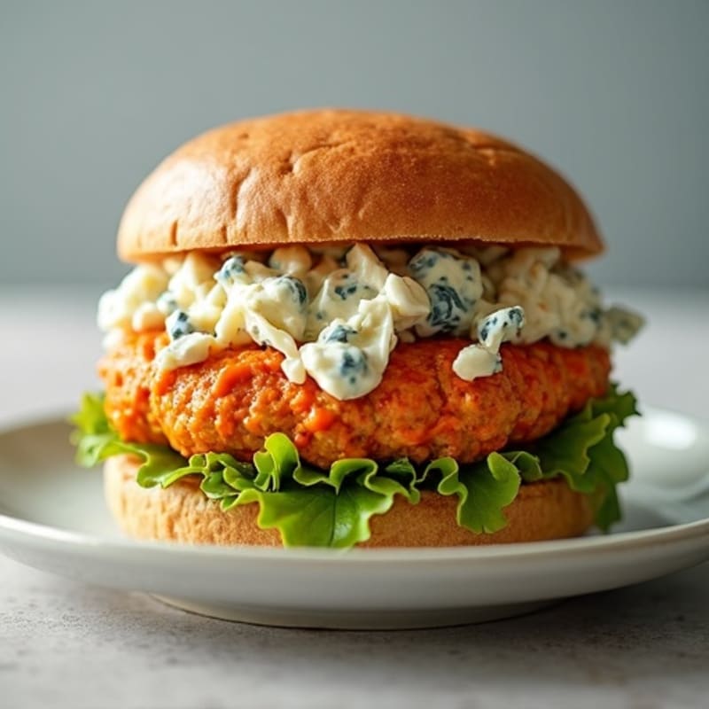 Lean Turkey Buffalo Burgers with Creamy Blue Cheese Slaw