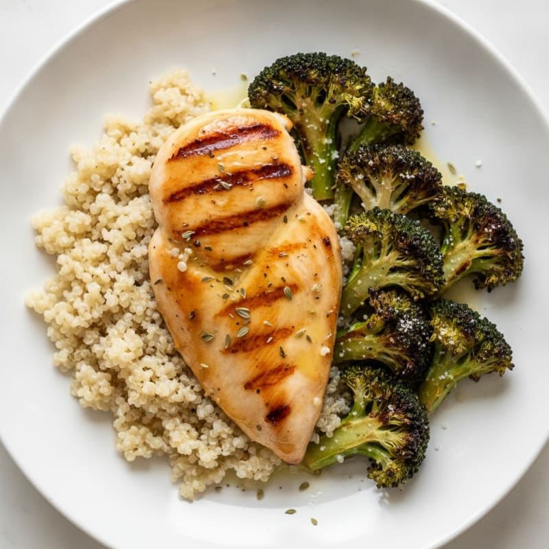 Grilled Chicken Breast with Quinoa and Roasted Broccoli