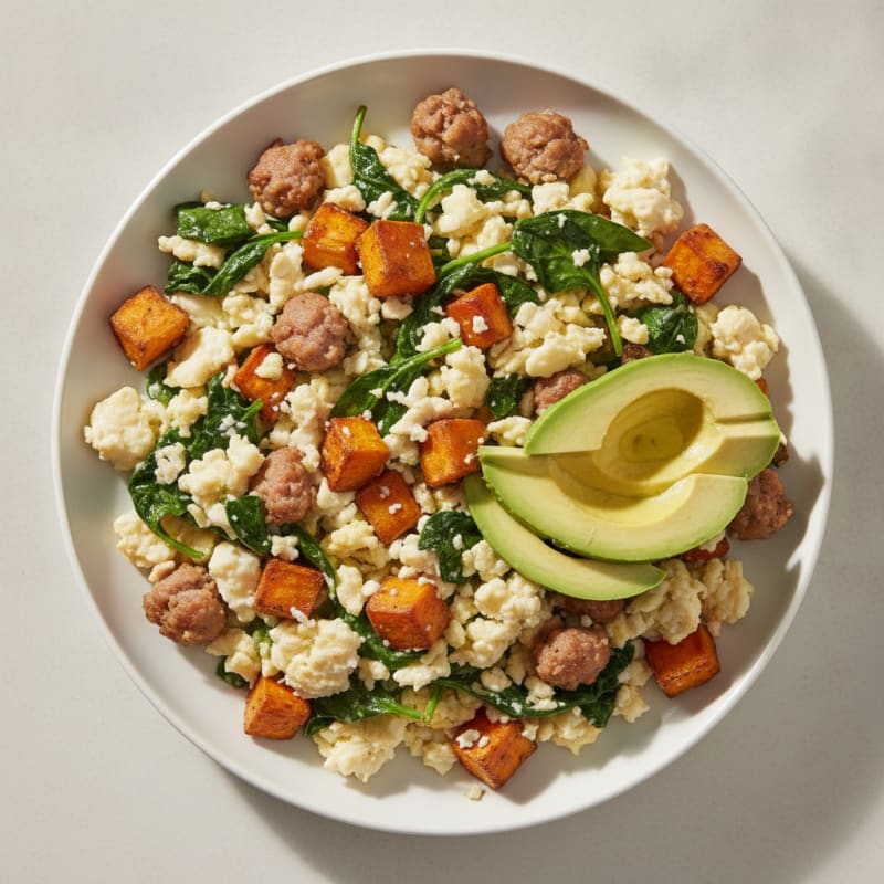 Egg White and Turkey Sausage Scramble with Spinach