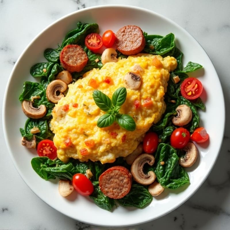 Egg White Scramble with Turkey Sausage and Spinach