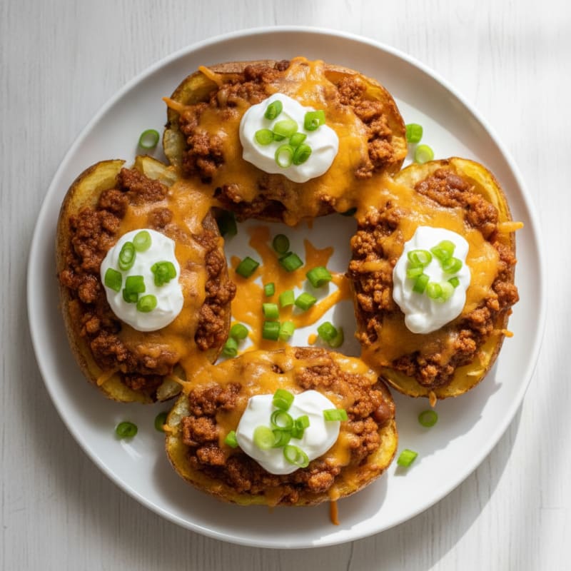 Loaded Chili Cheese Potato Skins