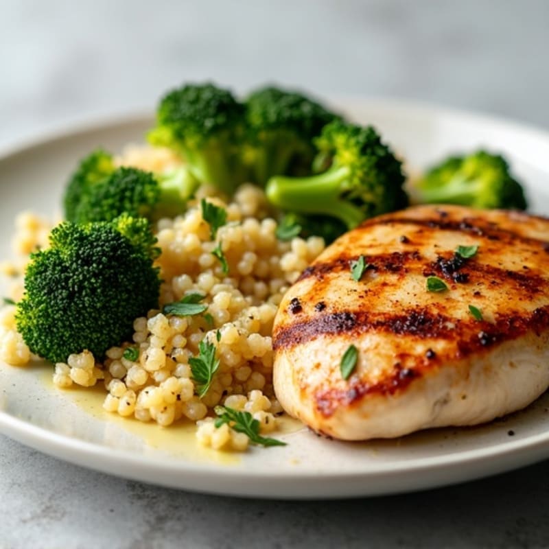 Grilled Chicken Breast with Roasted Broccoli and Quinoa