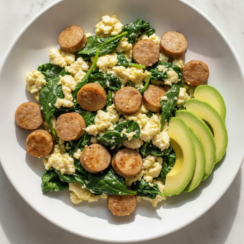 Egg White and Turkey Sausage Scramble with Spinach