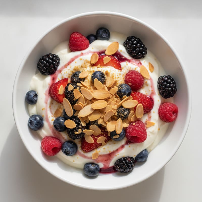 Greek Yogurt Protein Parfait with Mixed Berries and Almonds