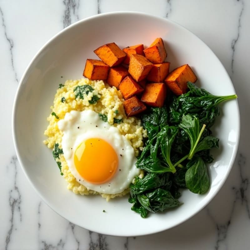 Egg White and Spinach Scramble with Roasted Sweet Potato