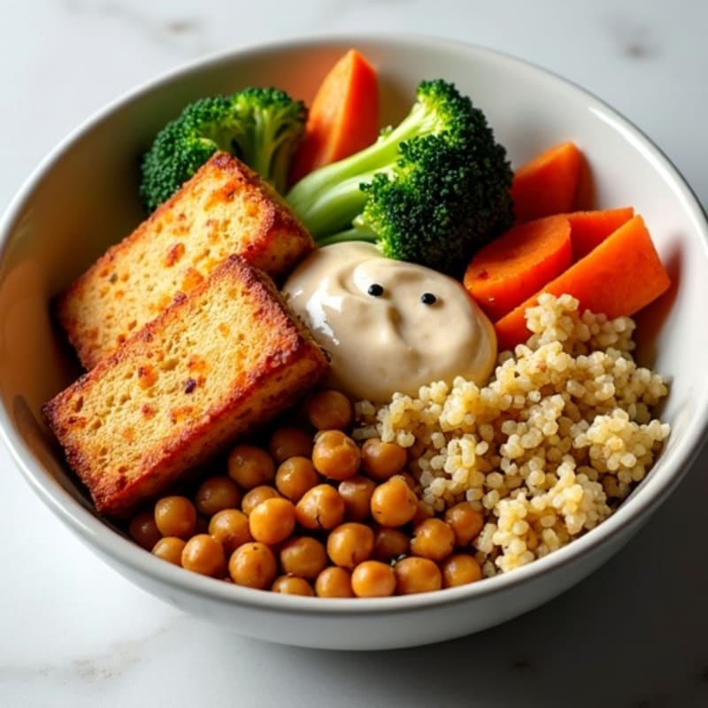 Crispy Baked Tofu Buddha Bowl with Tahini Sauce