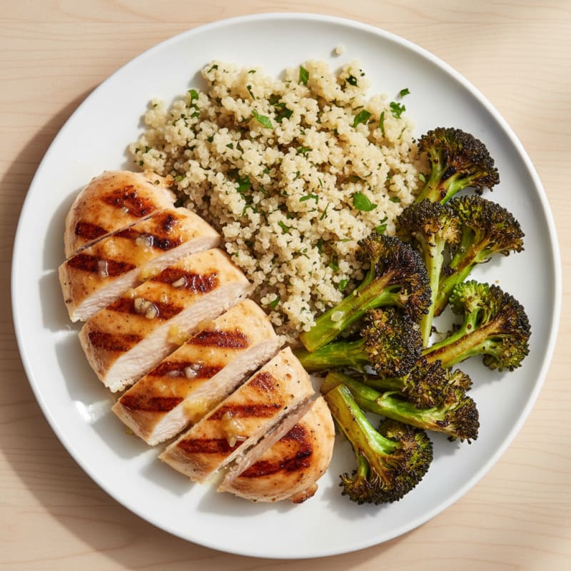 Grilled Chicken Breast with Quinoa and Roasted Broccoli