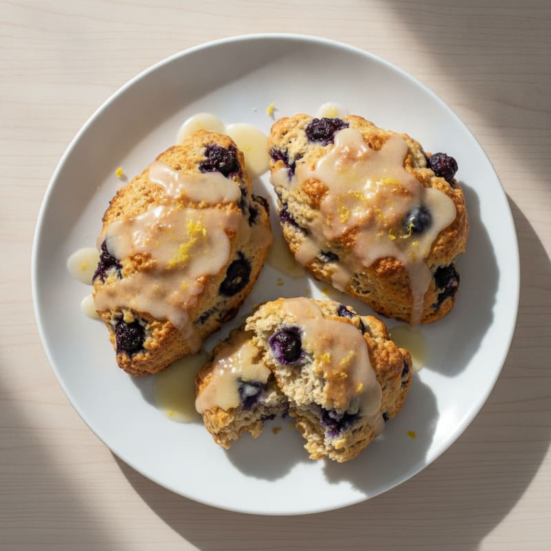 Blueberry Protein Scones with Lemon Glaze