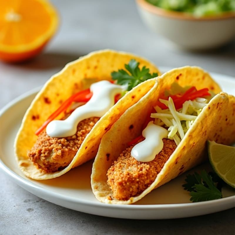 Crispy Citrus-Garlic Chicken Tacos with Fresh Slaw